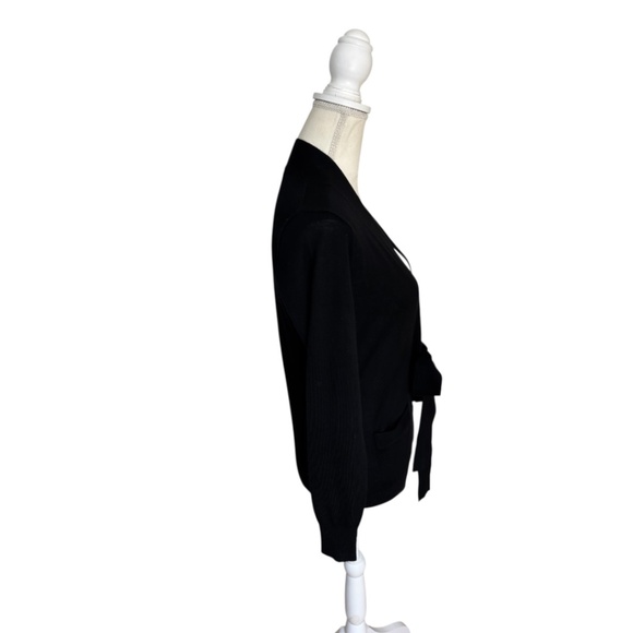 Ralph Lauren Blue Label Womens Black Tie Front Merino Wool Cardigan Sweater Sz M - Picture 3 of 13